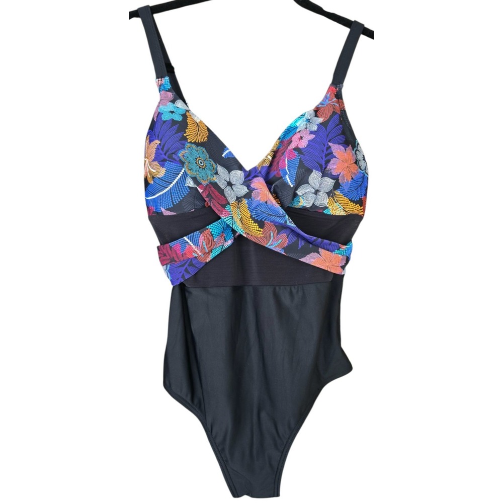 Ocean Pacific Womens M Swimsuit Black‎ Floral One Piece Swimwear Colorful Adjust